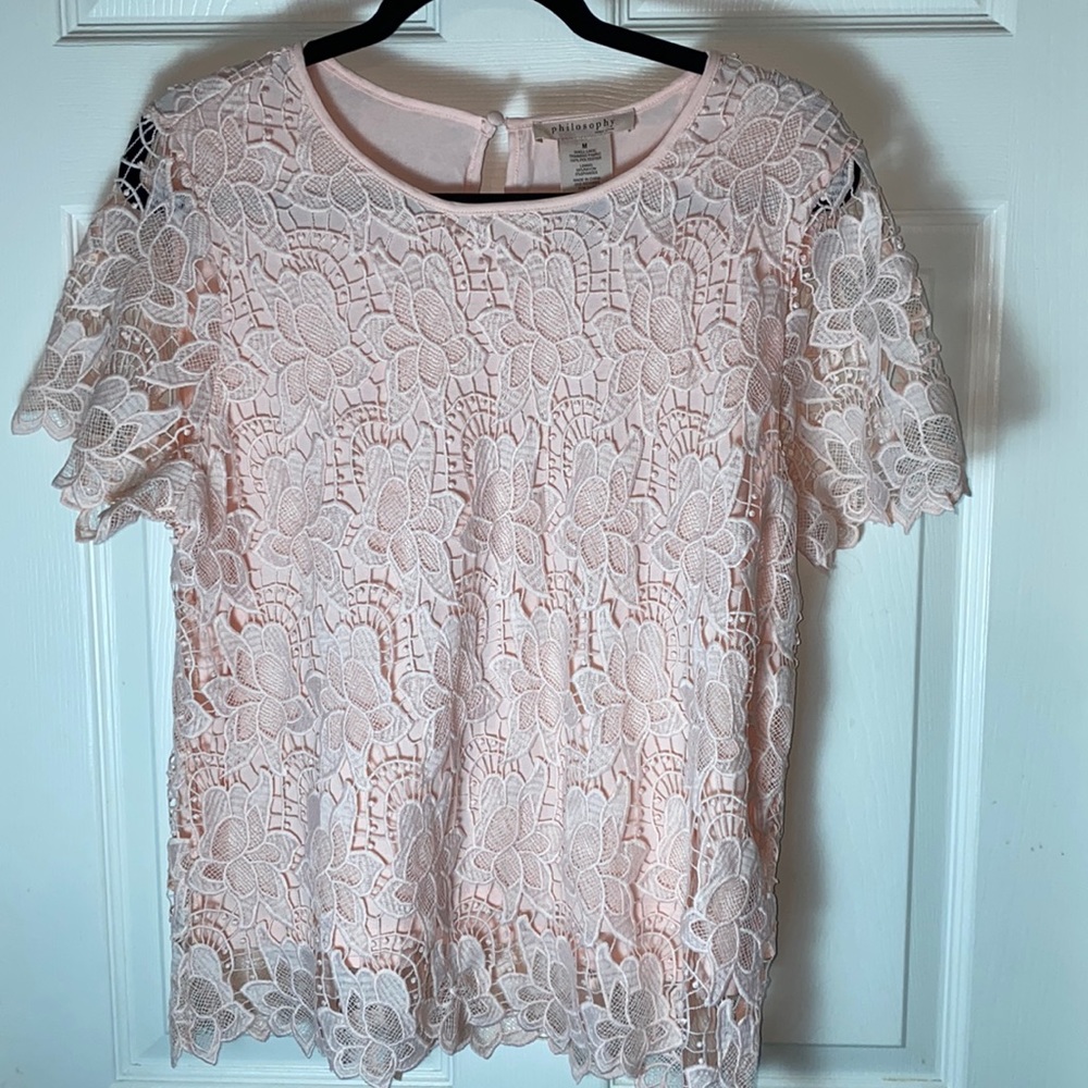 Philosophy Lace Cloud Pink Top Floral Design Size Medium